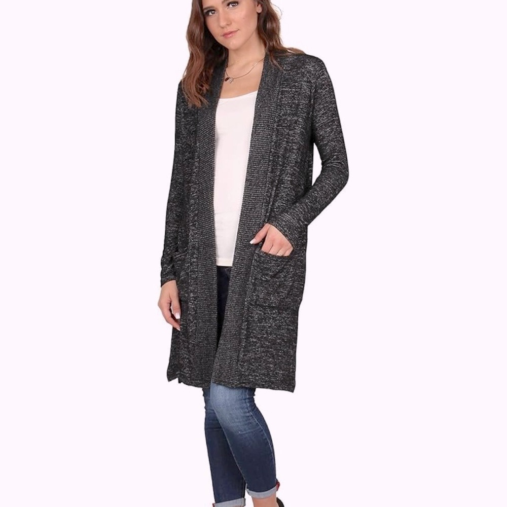 🎉Gray Thick Cardigan with Open Front Long Sleeves w Two Pockets & a Hood Size S